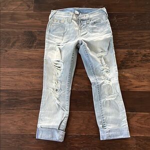 True Religion Light Blue Distressed Women Jeans